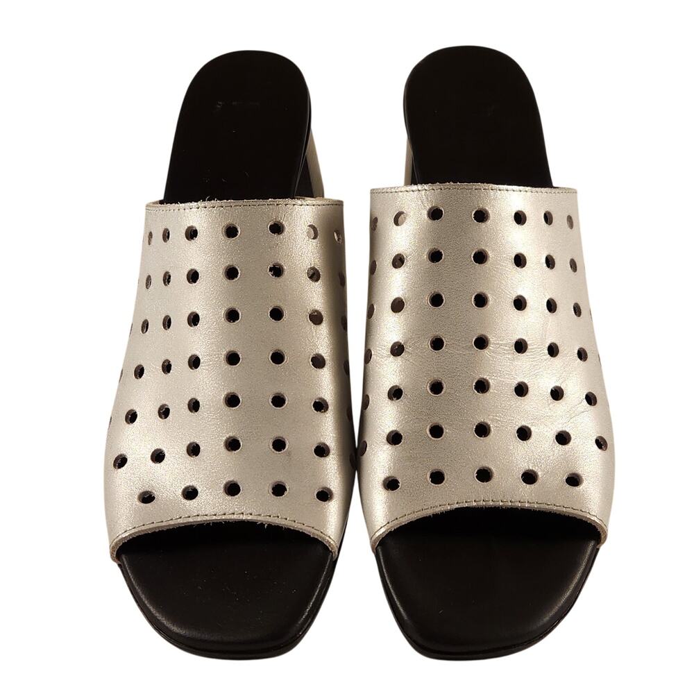 Munro Jules Women's White Peep-Toe Block-Heel Leather Mule Sandal 9